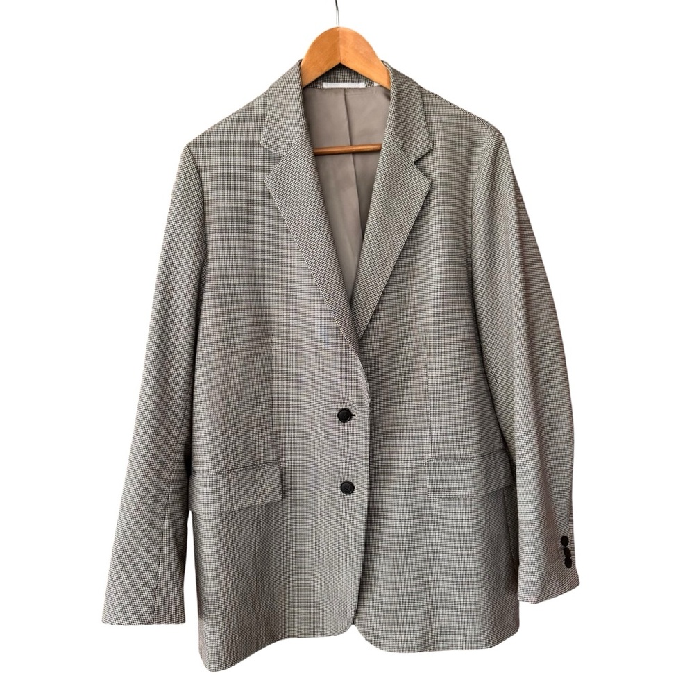 Uniqlo Houndstooth Check Relaxed Fit Blazer Jacket Brown Ivory Burgundy Sz XL